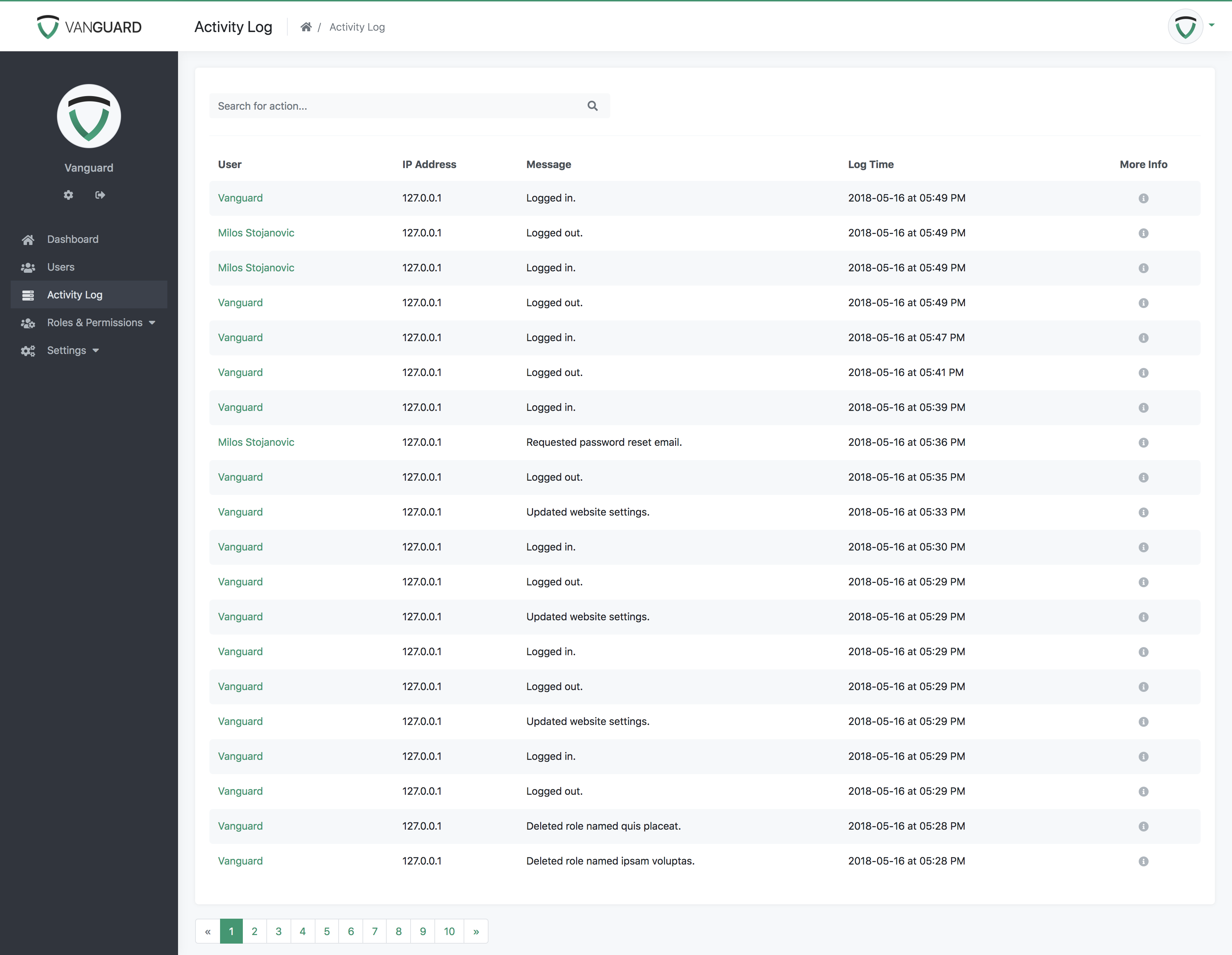 Vanguard - System Activity Log