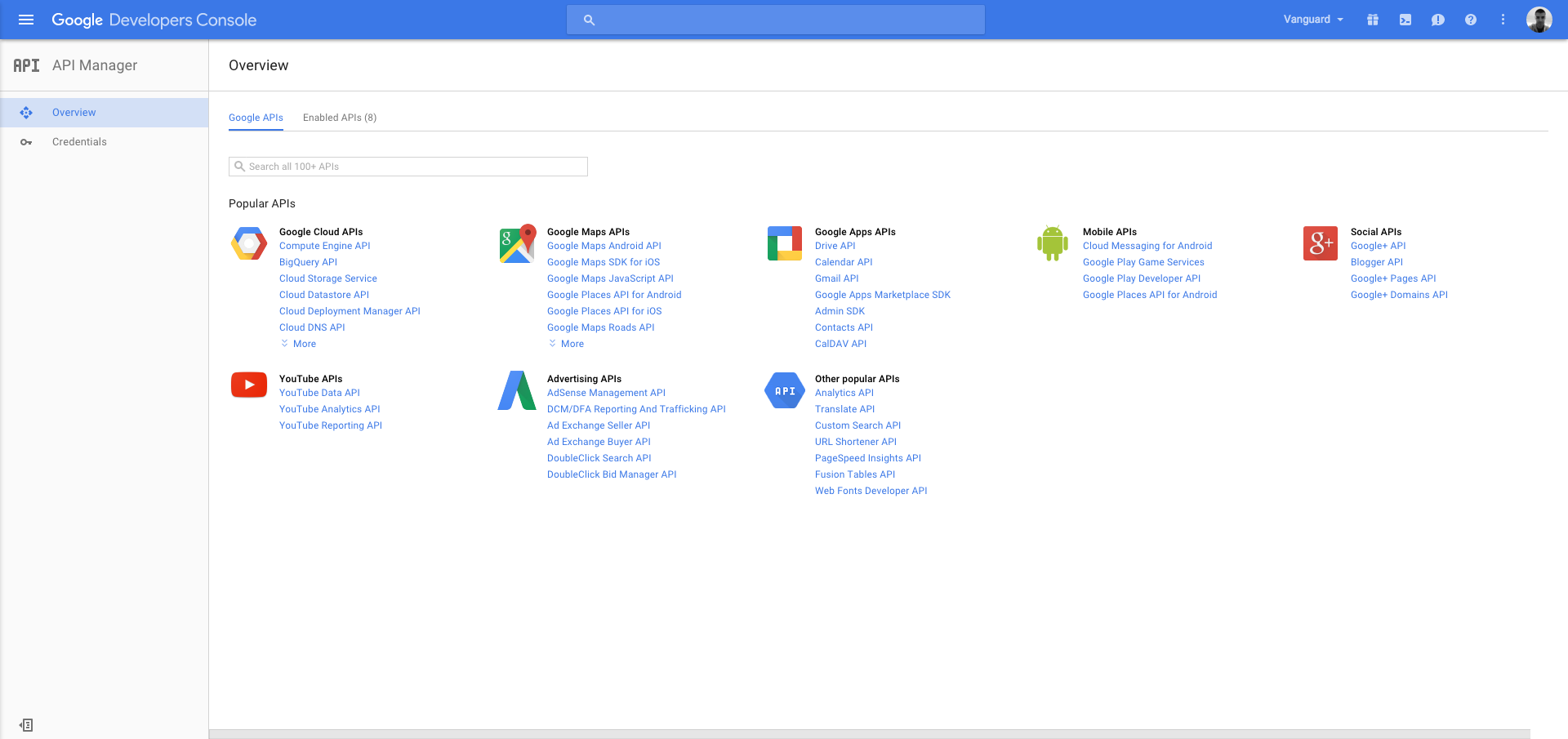 Vanguard Social Authentication - Google APIs