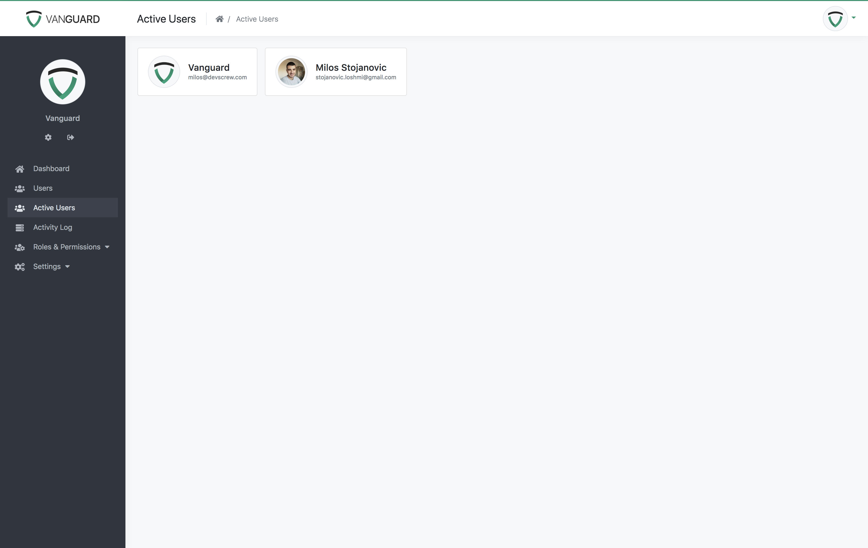 Vanguard New Page Example - Sidebar Menu